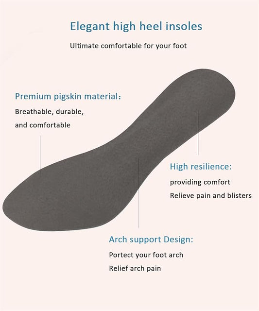 2 Pairs Pigskin High Heel Cushion Inserts, Adhesive Arch Support Sandal Inserts, Anti-Slip Shoe Inserts for Flat Shoe Pain Relief, Leather Cushioning Heel Insoles for Boots Dress Shoes, Gray, S 5-7