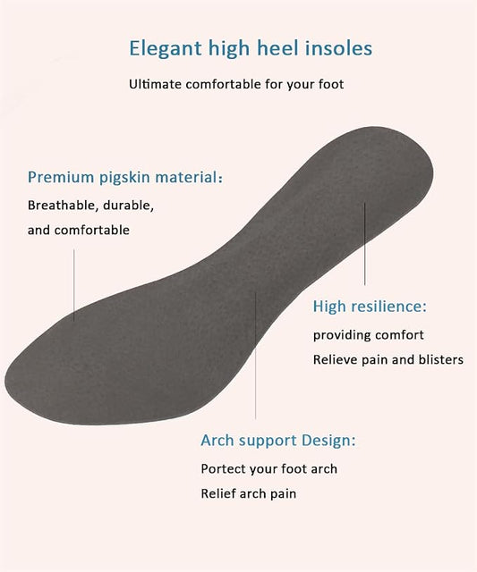 2 Pairs Pigskin High Heel Cushion Insoles, Adhesive Arch Support Sandal Inserts, Anti-Slip Shoe Dress Shoes Inserts Flat Shoe Pain Relief, Leather Cushioning Heel Insoles, L for 9.5-11 Women Shoes