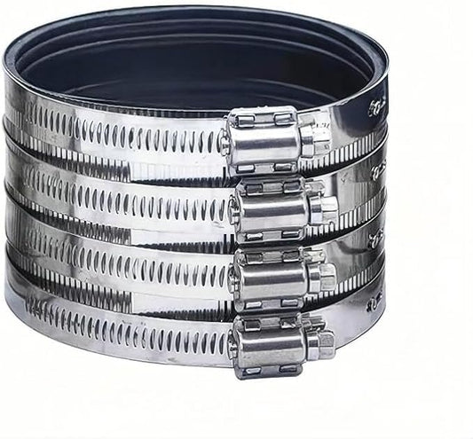 Flexible pipe Coupling with Stainless Steel Clamps.Pipe Connector for PVC and Metal Pipes (2inch-Longer)