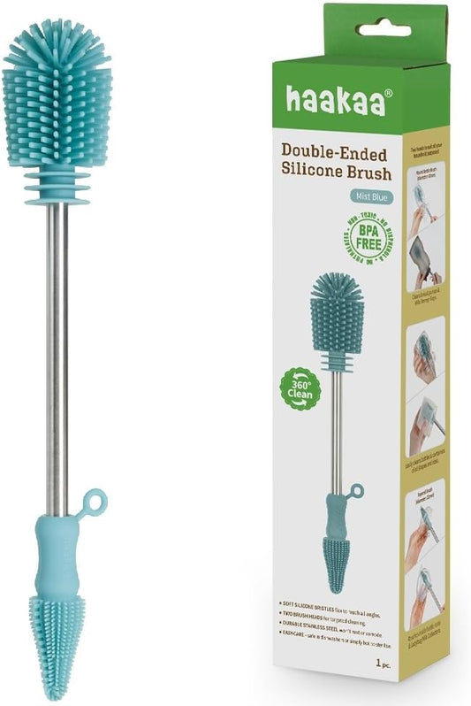 Haakaa Silicone Cleaning Brush Kit – Household Cleaning Brushes for Bottles and Crevices – Food-Grade Silicone: Dishwasher Safe (Brush-Mist Blue)