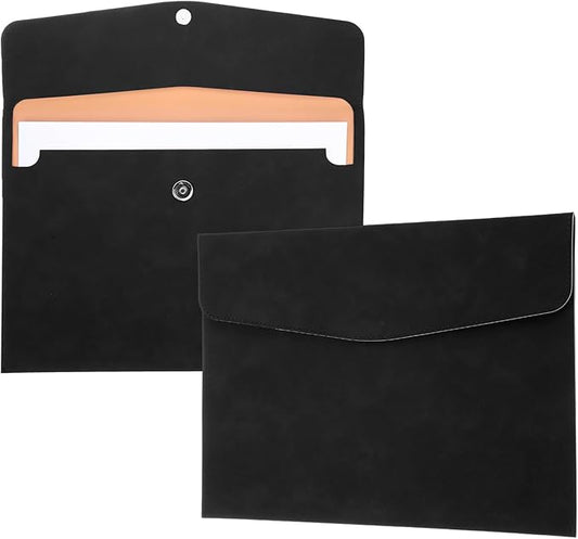 PATIKIL 2Pcs PU Leather File Folders, 13x9 A4 Document Holder Waterproof Envelope Folder with Snap Closure, Portable Portfolio Organizer Case for Paper Receipt, Black