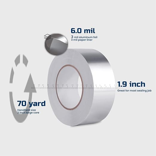 Lichamp HVAC Aluminum Foil Tape, 2 Pack Metal Insulation Tape for Ductwork, AC Air Conditioner Sealing, 2 inch x 70 Yards, A202SL