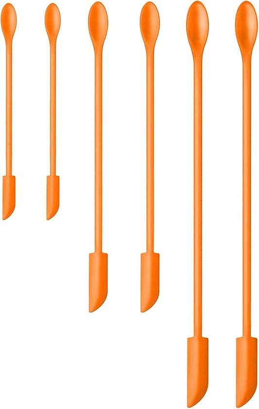 Silicone Spatula Set (6Pcs) - Mini Scraper Tool for Beauty & Food - Reach Every Last Drop, Multi-Size Spatulas for Makeup Jars, Lotion Bottles & Kitchen Containers (Orange)