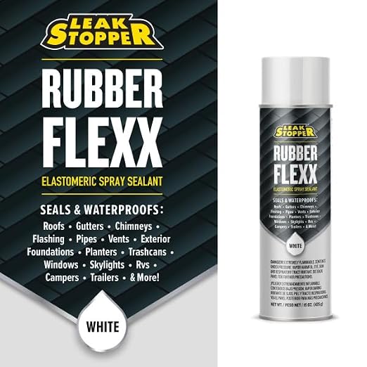Leak Stopper Rubber Flexx – Waterproof Repair & Sealant Spray - Point & Spray to Seal Cracks, Holes, Leaks, Corrosion & More | White – 1 Bottle 15 Ounces