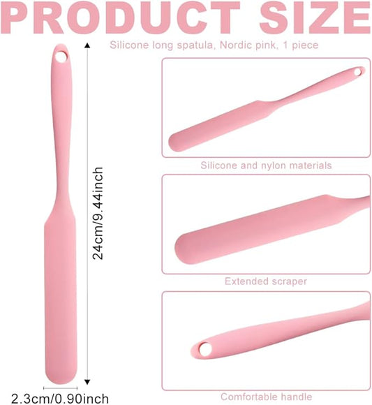 Silicone Jar Spatula,Non-Stick Heat Resistant Kitchen Thin Spatula,Sourdough Stirring Stick,Jam Spreader for Peanut Butter,Cake Cream Butter Spatulas for Scraping Icing Bread Cream (Pink)
