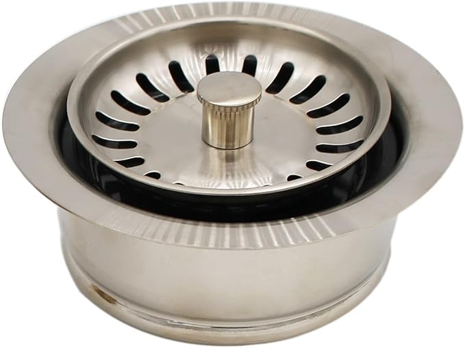 Westbrass CO2165S-07 COMBO PACK 3-1/2" Post Style Large Kitchen Sink Basket Strainer and Waste DisposalDrain Flange with Basket Strainer, Satin Nickel