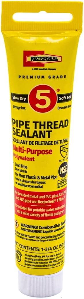RectorSeal No. 5 25790 Pipe Thread Sealant, Lubricates & Protects Threads, Soft Setting, Slow Drying, & Permits Easy Breakout and Contains No Other Metals, 1.75 oz