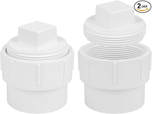 2Pack 3" PVC Sewer Cleanout Adapter with Plug Pipe Fitting SCH40 PVC DWV Flush Female Sewer Cleanout Cap Cover for Drainage Piping System, Outdoor Garden, RV