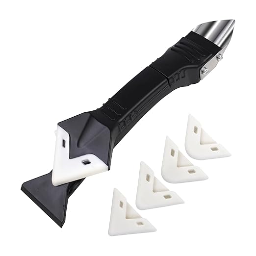 3 in 1 Silicone Caulking Tool with 5 Replaceable Pads - Stainless Steel Sealant Finisher & Grout Remover for Kitchen, Bathroom, Tile, Window, Sink Joints