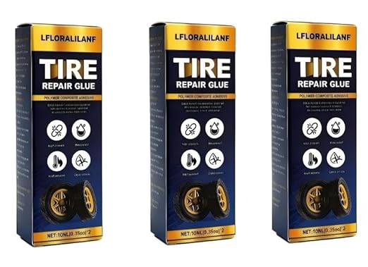 Professional Tire Repair Glue,Tire Glue sidewall,Tire Repair Rubber Nail kit,Tire Plug Glue Rubber Cement,Patch Repair kit,Tire sidewall Repair Suitable for car, Motorcycle, Jeep, Tractor (3-Box Set)