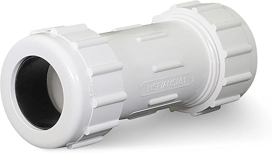 Midline Valve 582DD200 PVC Compression Coupling Pipe Fitting; 2''; White Plastic
