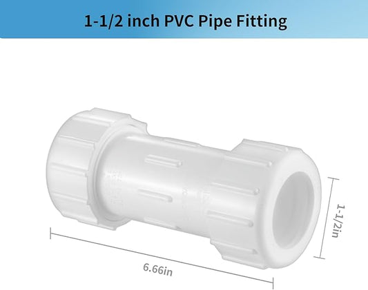 LESSO 1-1/2 Inch PVC Compression Coupling, Pipe Connection, IPS Coupling, Compression Fitting, Quick Connecting Piping and Repairs of PVC Pipe, 1-1/2" Schedule 40, White