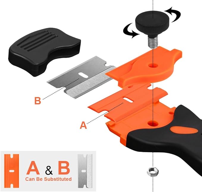 Ainiv Razor Blade Scraper, 2-in-1 Scraper Tool with 10PCS Metal Blades and 10PCS Plastic Blades, Multi-funtional Cleaning Razor Scraper for Decals, Stickers, Labels, Caulk, Adhesive, Paint Removal