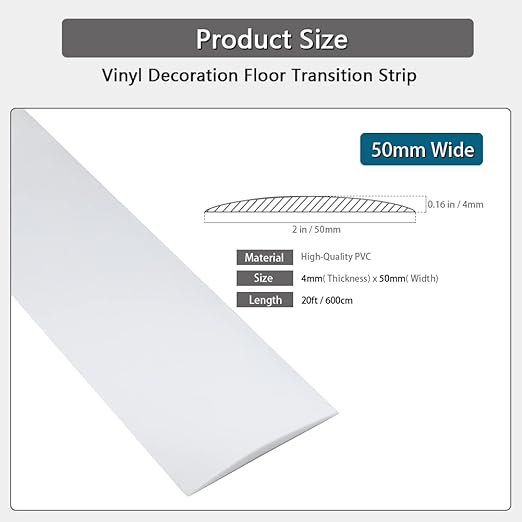 Floor Transition Strip 2" Self Adhesive Flat Vinyl Flooring Transitions Strip with Strong Backing (5cm, 20FT, White)