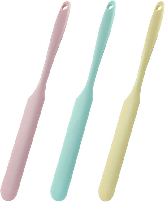 Hitefu 3 Pcs Silicone Jar Spatulas, Non-Stick Scraper Tools for Baking Cake & Spraying Butter Cream (Yellow, Pink & Green)