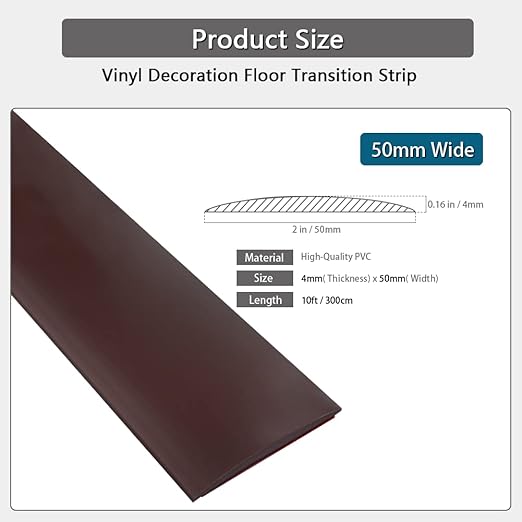 Floor Transition Strip 2" Self Adhesive Flat Vinyl Flooring Transitions Strip with Strong Backing (5cm, 10FT, Coffee)