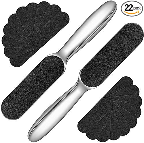 Mudder 2 Pieces Stainless Steel Pedicure Foot File Callus Remover Foot Scrubber Rasp with 20 Replaceable Coarse/Fine Double Side Reusable Pads for Care Cracked Skin Callus Remover Tool(Silver)