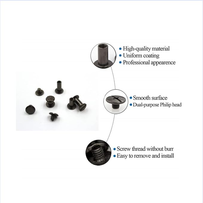 75 Sets Chicago Black Round Head Rivets Binding Screws Screws 6/10/12 3 Sizes for Leather Craft Decoration/Books/Leather, Bags, Apparel Rivets