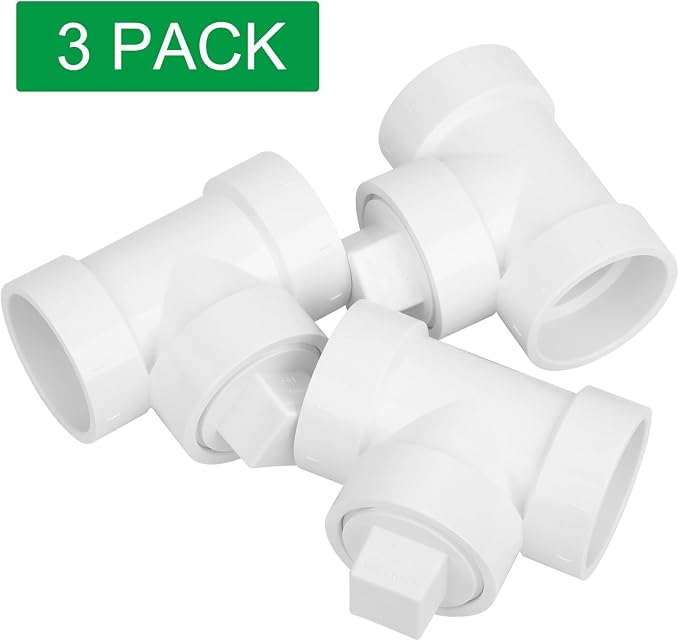 3Pack 1-1/2IN PVC DWV Cleanout Tee with Plug Pipe Fitting (Socket x Socket x FPT) SCH40 1.50IN DWV PVC Sewer Cleanout Tee with NPT Female Cap Cover for pipe, Drain, Waste, Vent