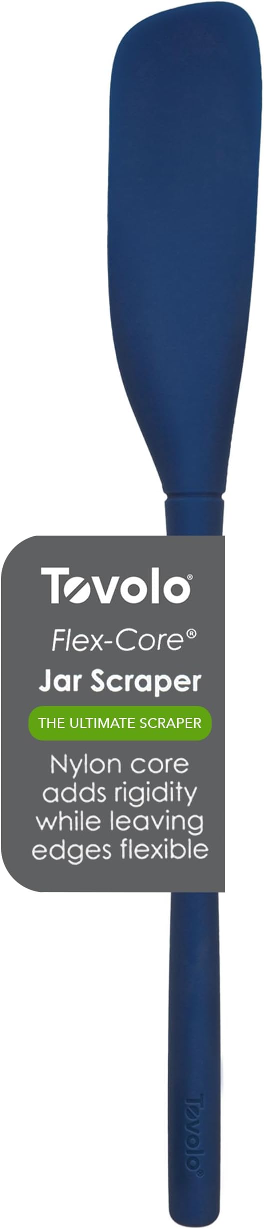 Tovolo Silicone Jar Spatula Long Handled Rubber Scraping Scooping Tool for Peanut Butter Jam Jelly Jars Blenders, Extra Long Flex Core Silicone Jar Scraper Dishwasher Safe BPA Free, Deep Indigo