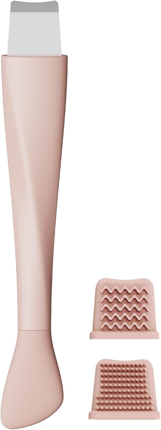Blackhead Remover Tool, Stainless Steel Face Scraper, Skin Scrubber Face Spatula for Deep Cleansing, 3-in-1 Skin Care Tool with Blackhead Scraper, Mask Applicator & 2 Silicone Heads (Pink)