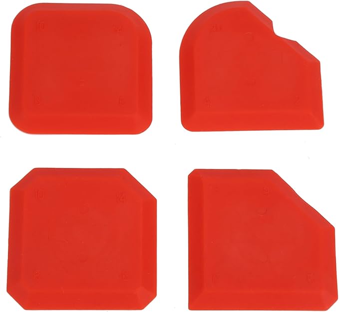 Caulking Tool Kit, 4Pcs Silicone Applicator Tool, Portable Sealant Scraper, Caulk Remover Tool Set for Glass Glue Smoothing Finishing Cleaning Sealing, Easy to Use, Red