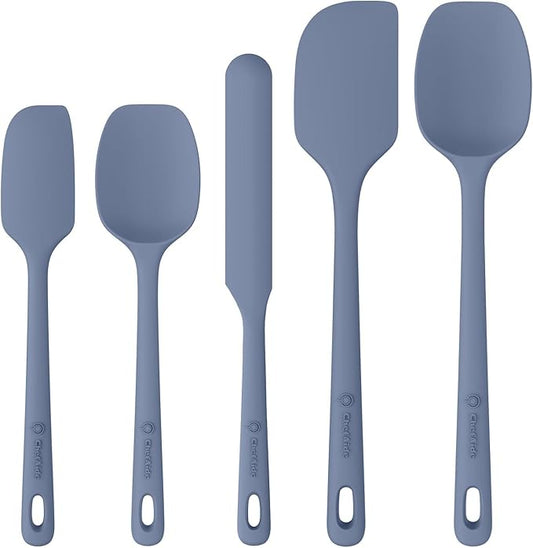 ChefAide 5 Pieces Silicone Spatula Set, Food Grade Rubber Spatula, Upgrade Strong Handle with Ergonomic Grip, Heat Resistant Up to 600°F for Nonstick Cookware, Cooking