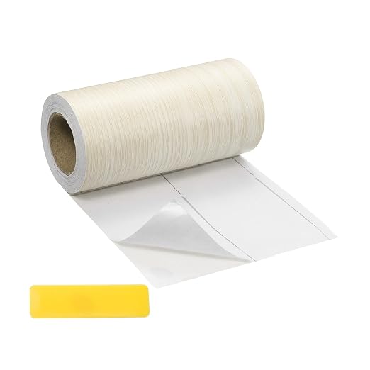 uxcell Wood Tape, 5 Inch x 16ft Self-Adhesive Wood Grain Repair Tape Patch with Plastic Scraper for Baseboards, Doors, Windows, Floor Repair and Furniture Renovation, Beige