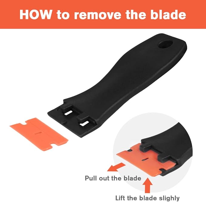 Ainiv Plastic Razor Blade Scrapers, 2PCS Scraper Tool with 30PCS Blades, Multi-funtional Cleaning Razor Scraper for Removing Stickers, Labels, Caulk, Adhesive, Paint Removal-Black&Orange