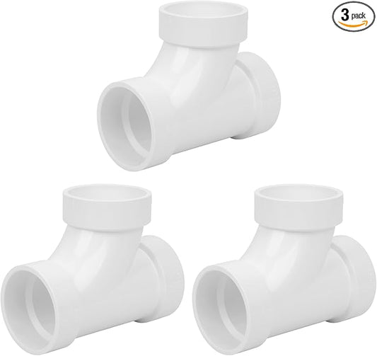 3Pack 2IN PVC DWV Sanitary Tee 3-Way PVC Pipe Fittings Adapter Furniture Build Grade SCH40 PVC Elbow Fittings Connector for Drain, Waste, Vent