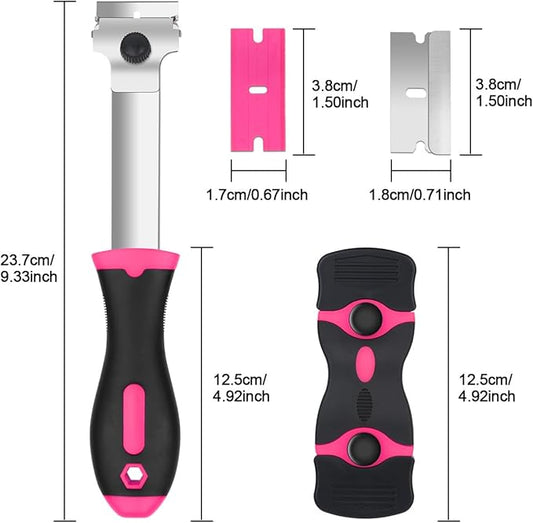 Ainiv Razor Blade Scraper, 2 PCS Razor Scraper Tool with 20PCS Metal Blades and 20PCS Plastic Blades, Multi-funtional Cleaning Razor Scraper for Decals, Stickers, Labels, Caulk, Adhesive Removal(Pink)