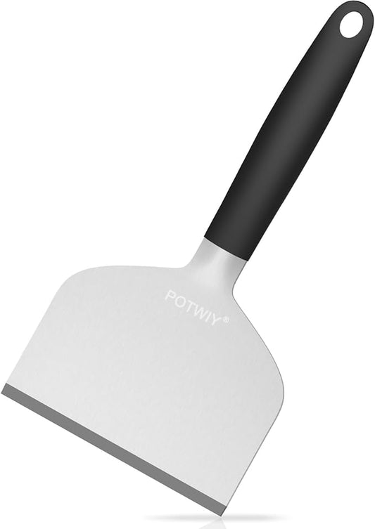 Heavy Duty Griddle Scraper, 4.5" Wide, Sharp Stainless Steel Scraper with Full Tang Silicone Handle, Great BBQ Cleaning Tool for Flat Top Grill & Griddle Cleaning Accessories (1 Pack, Small)