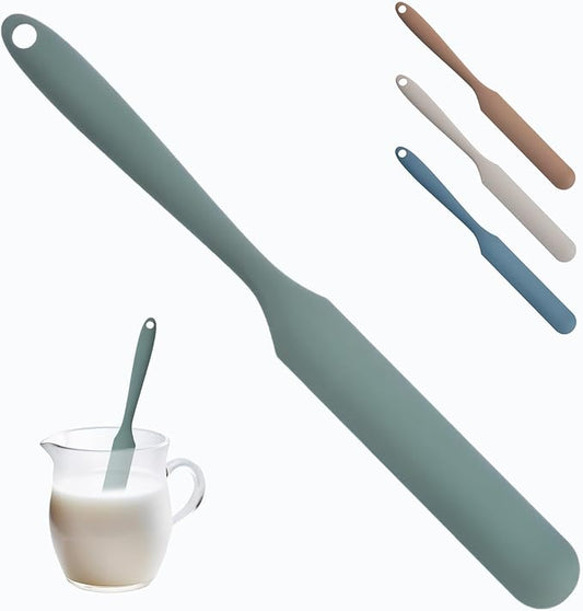 Silicone Jar Spatula,Non-Stick Heat Resistant Kitchen Thin Spatula,Sourdough Stirring Stick,Jam Spreader for Peanut Butter,Cake Cream Butter Spatulas for Scraping Icing Bread Cream (Green)