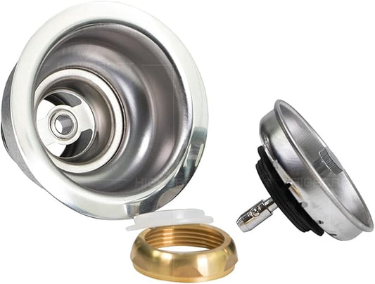 Highcraft 9754 Kitchen Sink (3-1/2 Inch) Stainless Steel Drain Assembly With Strainer Basket and Snaplock Stopper Long Extended Shank (3-3/4 Inch)