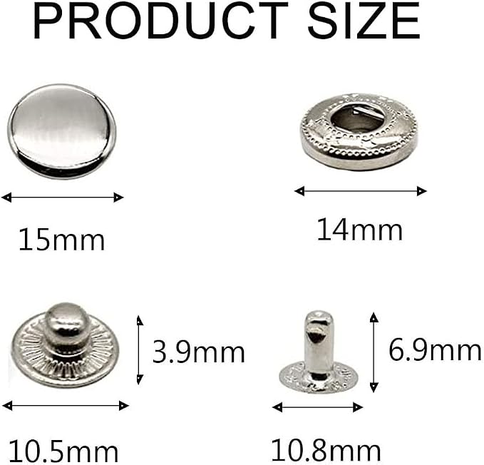 BetterJonny 24 Sets Heavy Duty Leather Snap Fasteners Kit, 15mm Metal Snap Buttons Press Studs Leather Rivets Snaps with 4 Setter Tools for Clothes Bracelet Jackets Jeans Silver