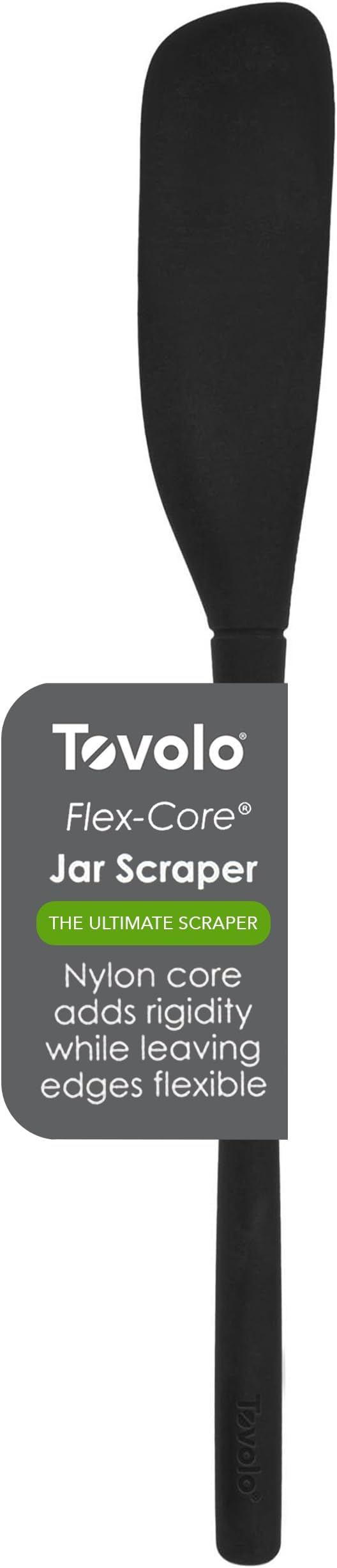 Tovolo Silicone Jar Spatula Long Handled Rubber Scraping Scooping Tool for Peanut Butter Jam Jelly Jars Blenders, Easy Reach Extra Long Flex Core Silicone Jar Scraper Dishwasher Safe BPA Free, Black