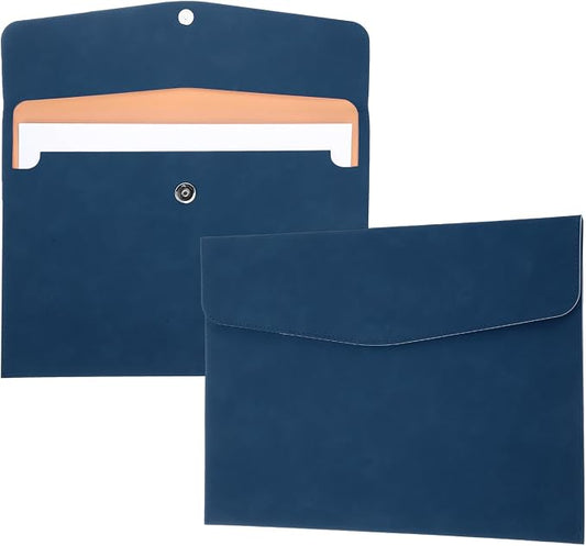 PATIKIL 2Pcs PU Leather File Folders, 13x9 A4 Document Holder Waterproof Envelope Folder with Snap Closure, Portable Portfolio Organizer Case for Paper Receipt, Blue