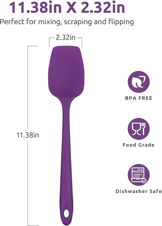 Heat Resistant Silicone Spoon Spatula: U-Taste 600ºF High Heat Flexible 11.38in Silicon Mixing Stirring Cooking Scraping Baking Bowl Scraper Seamless Spreader for Nonstick Cookware (Purple)