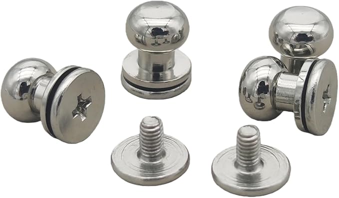 Denailey 12 Sets Solid Brass Round Head Button Stud Screw Leather Rivet Chicago Screws Button Rivets for Leather Craft Belt Wallet Handbag Repairs Decoration (Round Head Size 8mm, Shiny Silver)