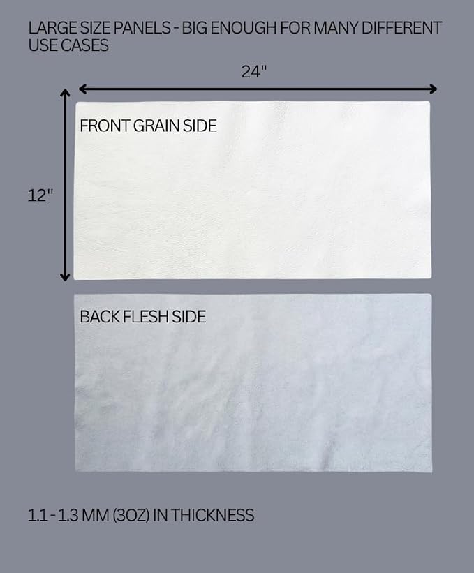 12'' x 24'' Genuine Full Grain Cowhide Leather Sheet — Soft Leather for Upholstery Repair, Handbags, Wallets, Sewing, Crafts, & DIY Projects — 1.1-1.3mm (3oz) Pre-Cut (White, 1 Piece)