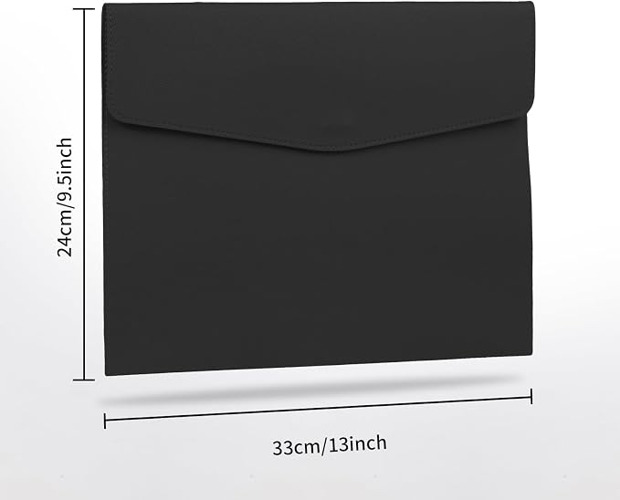 MultiBey PU Leather A4 Document Holder File Organizer with Snap Closure, Waterproof/Water‑Resistant A4 & Letter Size Envelope Folder 13 x 9.5 in - Holds up to 100 Sheets (Black)