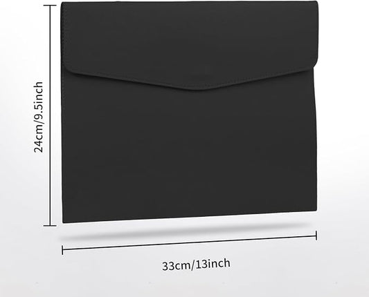 MultiBey PU Leather A4 Document Holder File Organizer with Snap Closure, Waterproof/Water‑Resistant A4 & Letter Size Envelope Folder 13 x 9.5 in - Holds up to 100 Sheets (Black)