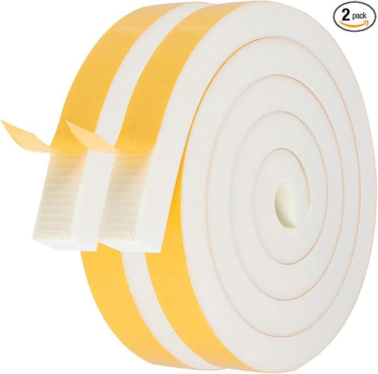 Air Conditioner Foam-2 Rolls, 3/4 Inch W X 3/4 Inch T Total 13 Feet L, Open Cell Foam Insulation Weather Seal Adhesive Foam Headband for Face Shield(6.5ft x 2 Rolls)