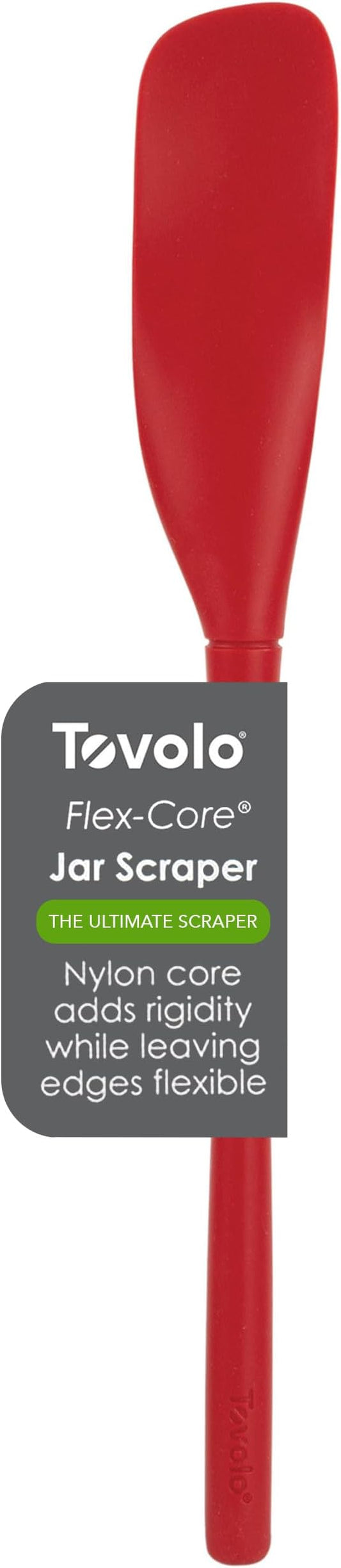 Tovolo Silicone Jar Spatula Long Handled Rubber Scraping Scooping Tool for Peanut Butter Jam Jelly Jars Blenders, Extra Long Flex Core Silicone Jar Scraper Dishwasher Safe BPA Free, Cayenne Red