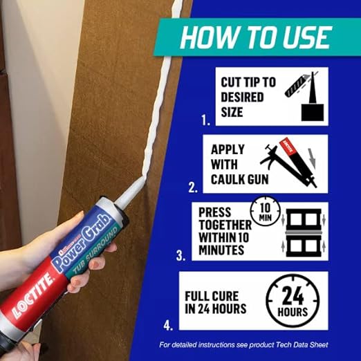 Loctite Power Grab Tub Surround Construction Adhesive, 9 fl oz, Cartridge (12 Pack)