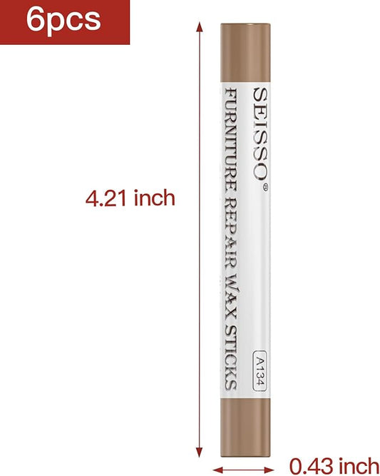 SEISSO Wood Filler Sticks- 6 Pcs, Furniture Repair Wax Crayons, Furniture Marking Repair - Scratch, Cracks, Hole, Table, Wood Floor, Guitar - Maple
