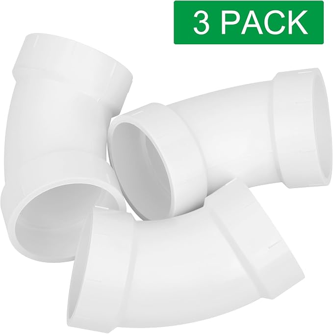 3Pack 2" PVC DWV Sanitary 45-Degree Elbow Pipe Fitting Connector (Socket x Socket) White SCH40 2" PVC DWV 45° Elbow Corner Adapter for Drain, Waste, Vent