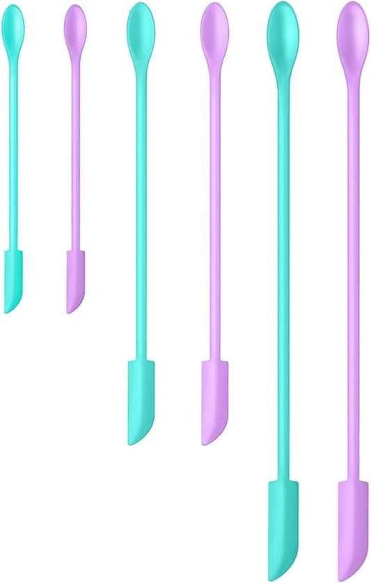 Silicone Spatula Set (6Pcs) - Mini Scraper Tool for Beauty & Food - Reach Every Last Drop, Multi-Size Spatulas for Makeup Jars, Lotion Bottles & Kitchen Containers (Blue and purple)