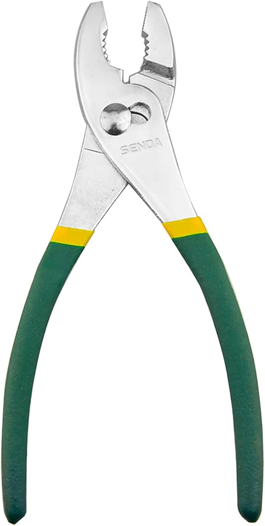 SENDA 8 Inch Slip Joint Pliers, Heavy Duty Carbon Steel, Non-Slip TPR Rubber Grip Handle, 3-Zone Serrated Jaw, Rust Resistant Finish, Adjustable for Home & Industrial Repair
