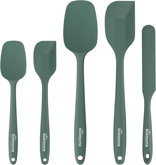 NileHome Silicone Spatula Set, 5 Pieces Food Grade Kitchen Utensils with Silicone Brush Heat Resistant BPA-free Rubber Spatula for Scraping, Baking, Cooking, Mixing—Green